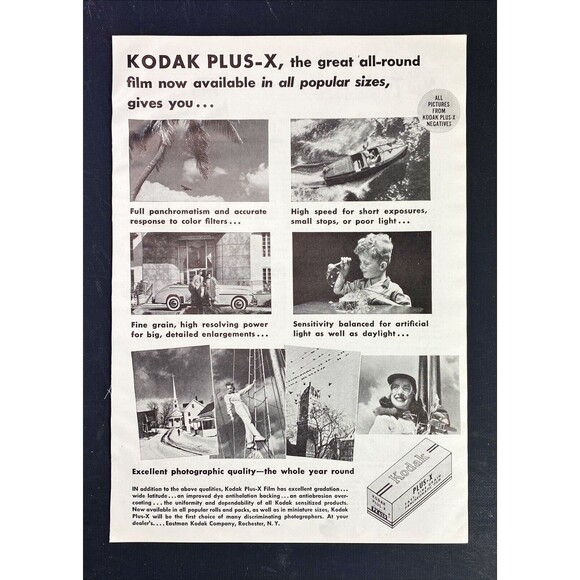 Eastman Kodak "Plus-X the great all-round film in all Sizes" Vtg Print Ad 1941 - Picture 3 of 3